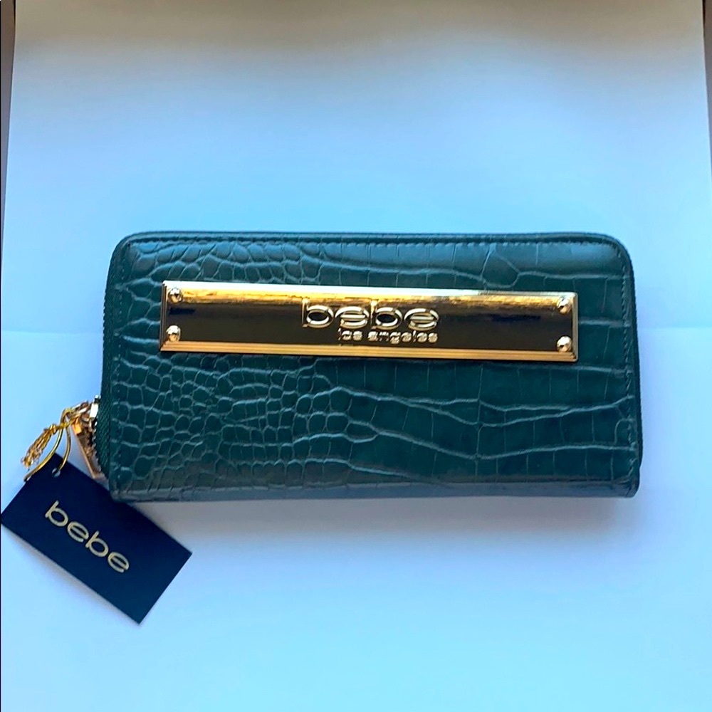 Bebe Abigail Croc Zip Around Wallet